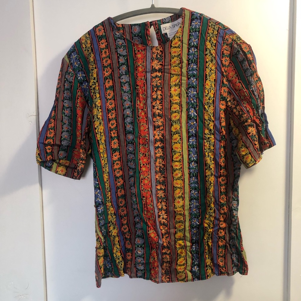 Vintage floral striped blouse size 10. Made in Canada.